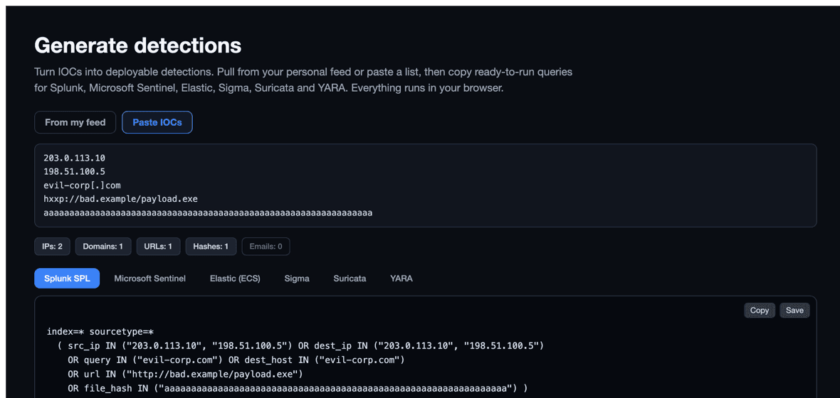 Generate detections from IOCs