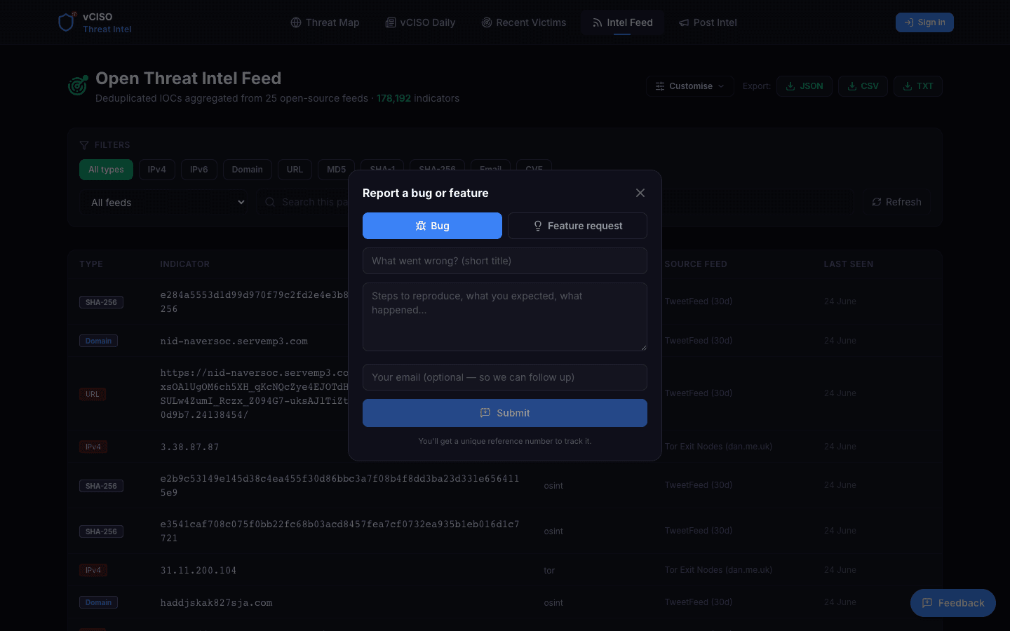 Feedback modal
